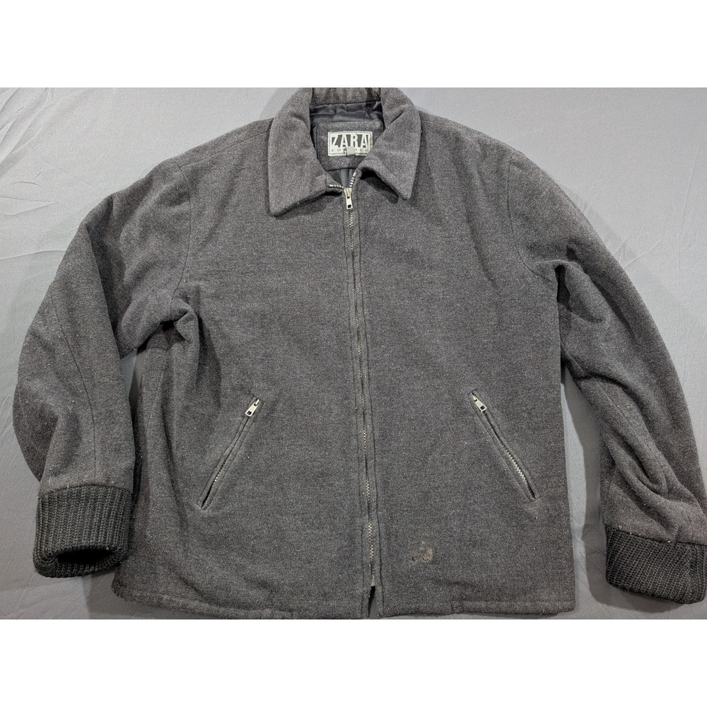 Zara For Men Wool Blend Full Zip Bomber Jacket Charcoal Gray Medium Vintage